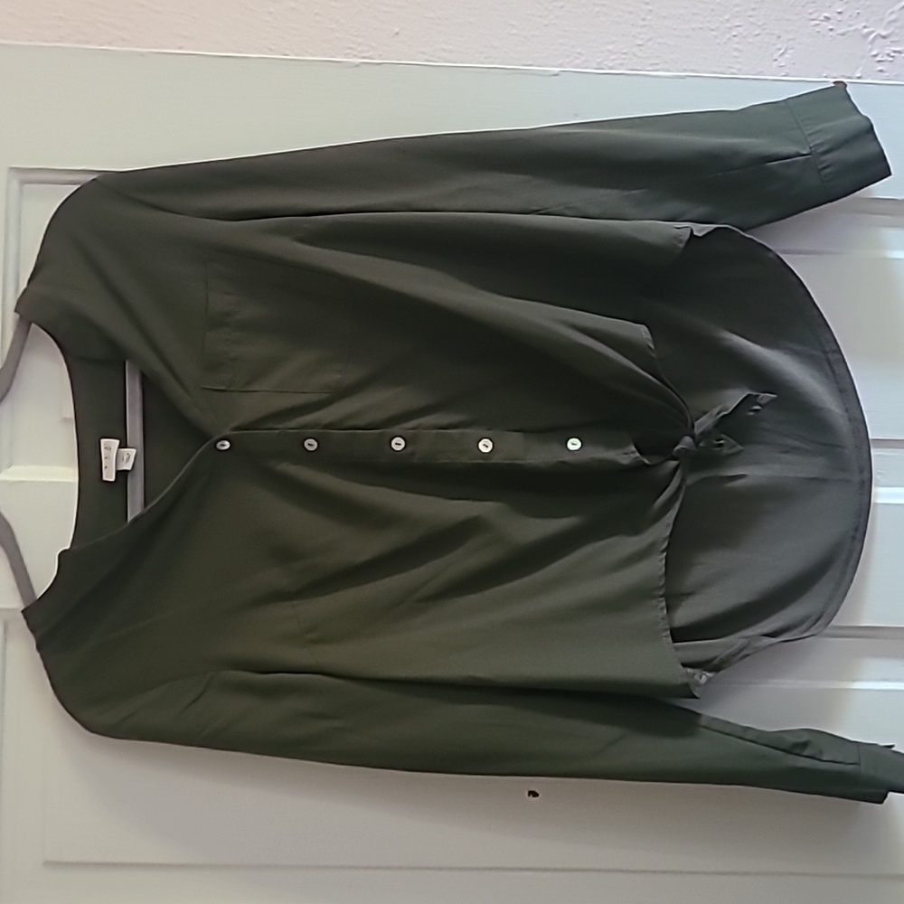 A New Day Olive Green Button-Up Blouse, M
